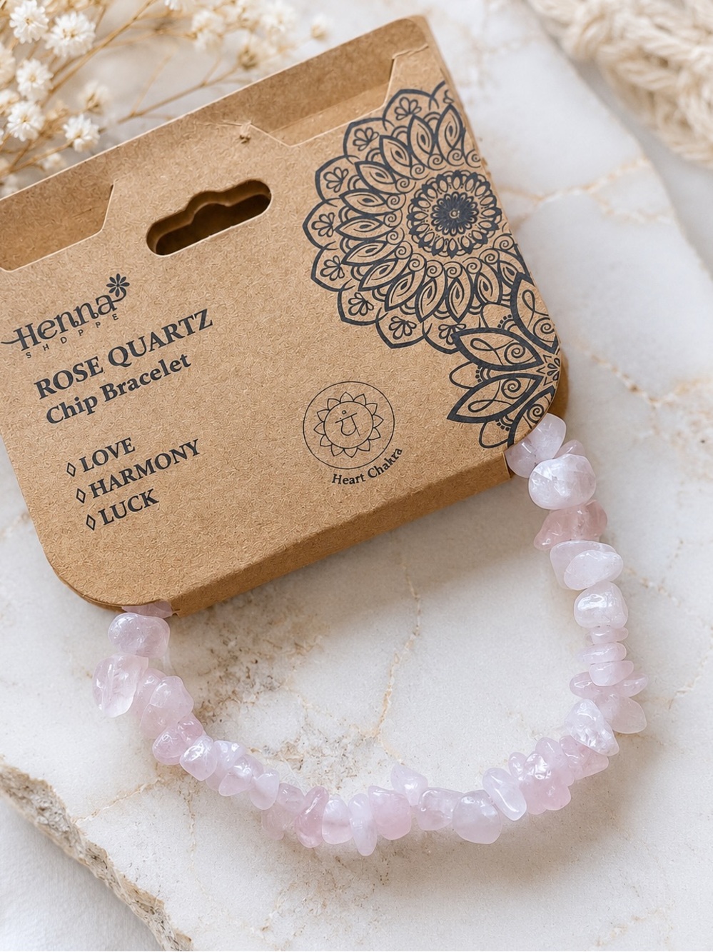 Rose Quartz Chip Stretch Bracelet in Pink—Love-Harmony & Luck Brand New